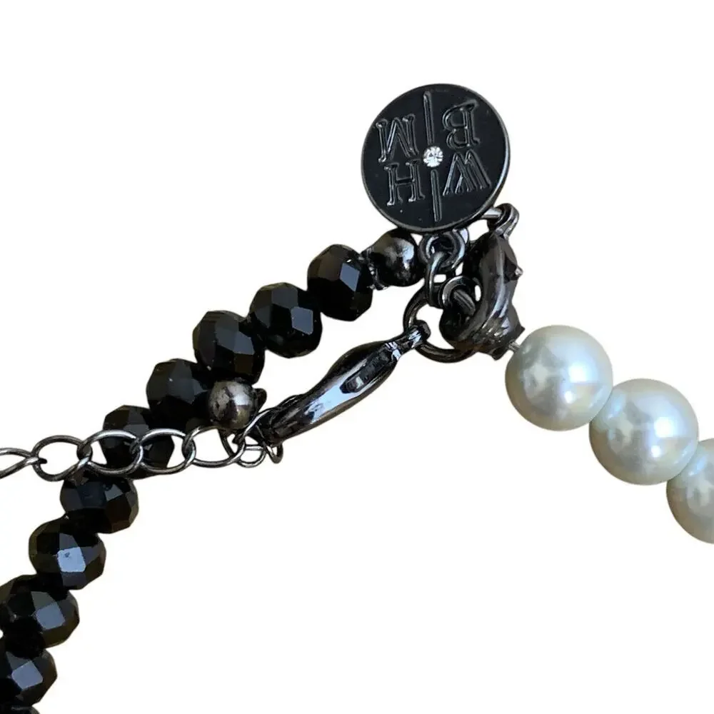 WHBM Pearl Black Glass Double Strand Necklace